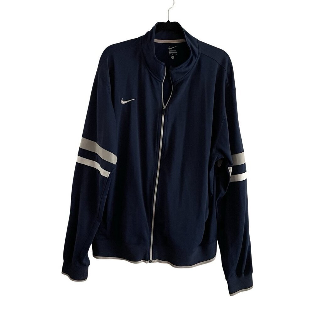Nike Men's SZ XL Blue/Gray/White Striped Sleeve Full Zip Pocketed Track Jacket